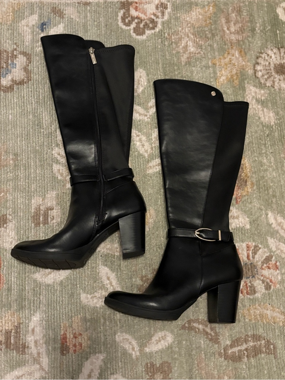 Anne Klein Black Knee-High Block Heel Riding Boots